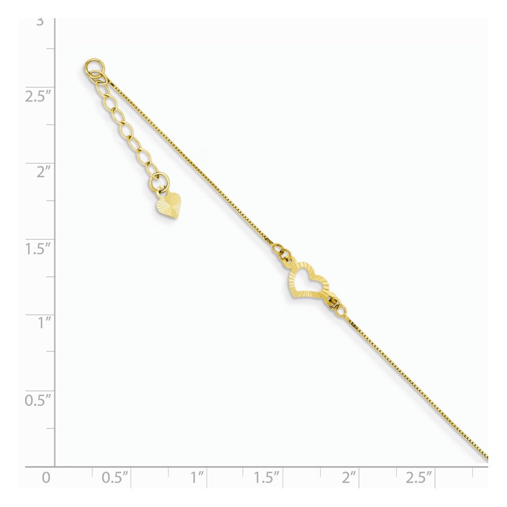 Alternate view of the 14k Yellow Gold Adjustable Heart Anklet, 9 Inch by The Black Bow Jewelry Co.