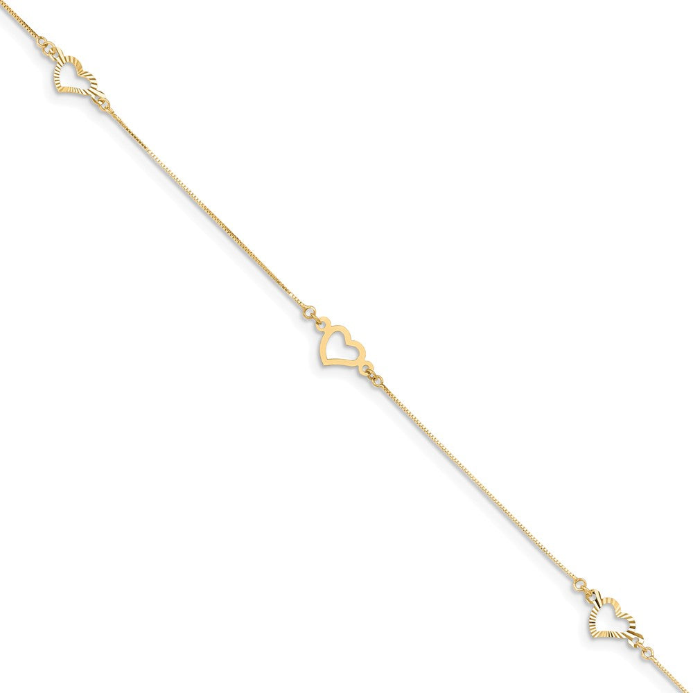14k Yellow Gold Adjustable Fancy Heart Anklet, 9 Inch, Item A8309-09 by The Black Bow Jewelry Co.