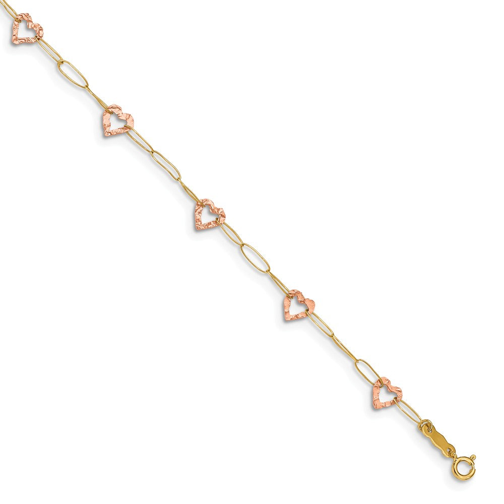 14k Two-Tone Gold Adjustable Heart Anklet, 9 Inch, Item A8312-09 by The Black Bow Jewelry Co.