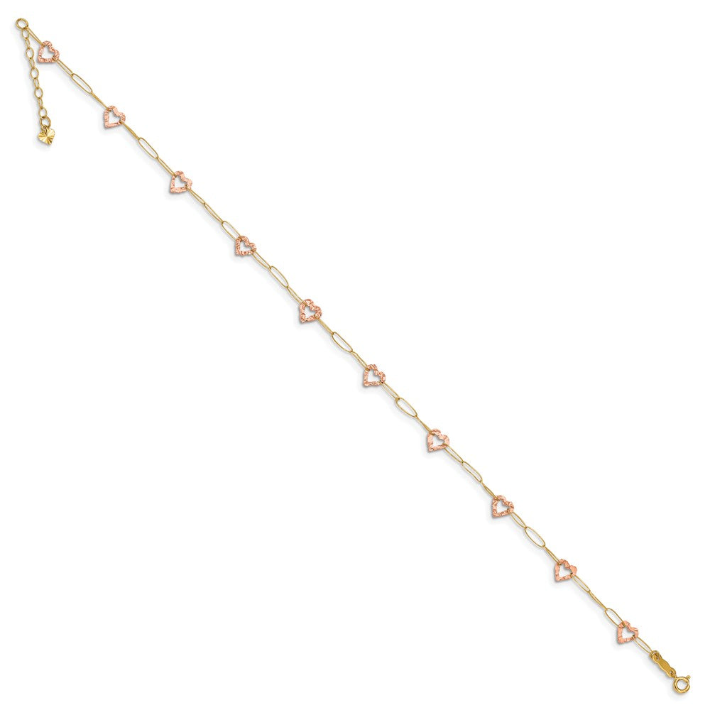 Alternate view of the 14k Two-Tone Gold Adjustable Heart Anklet, 9 Inch by The Black Bow Jewelry Co.