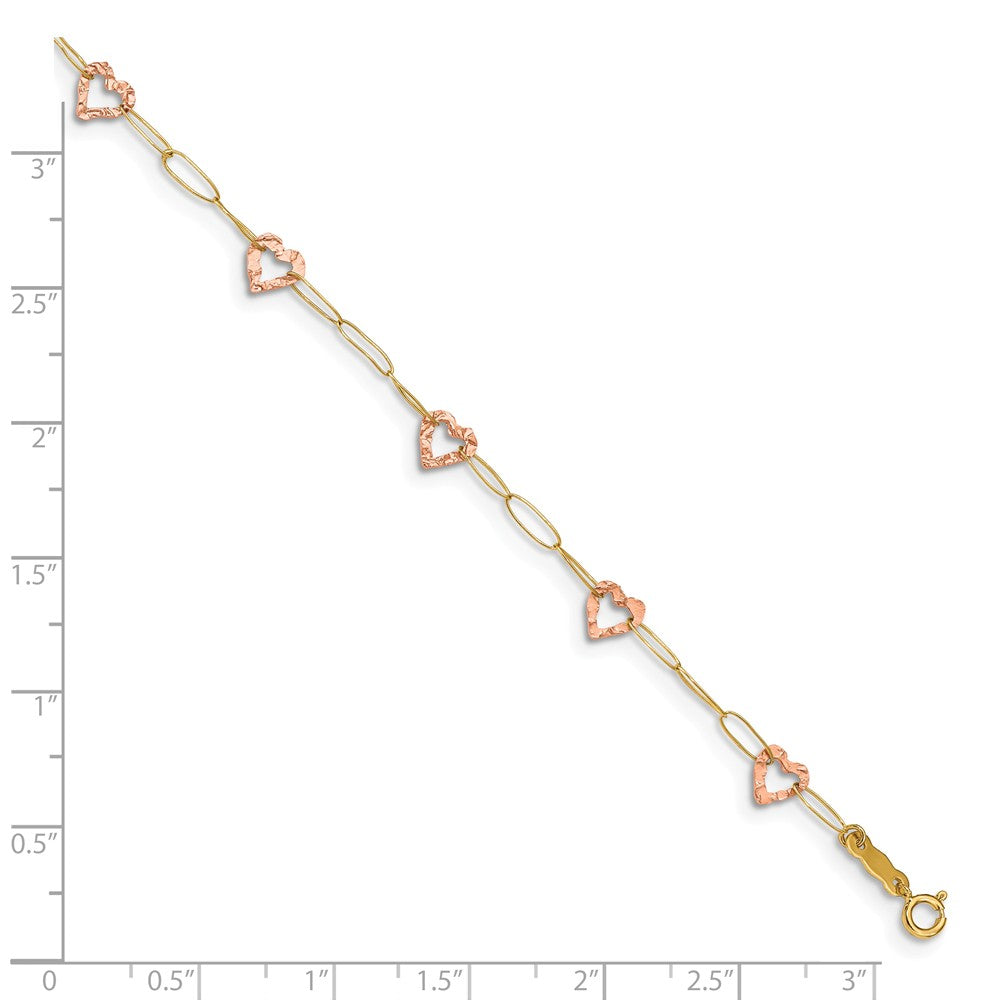 Alternate view of the 14k Two-Tone Gold Adjustable Heart Anklet, 9 Inch by The Black Bow Jewelry Co.