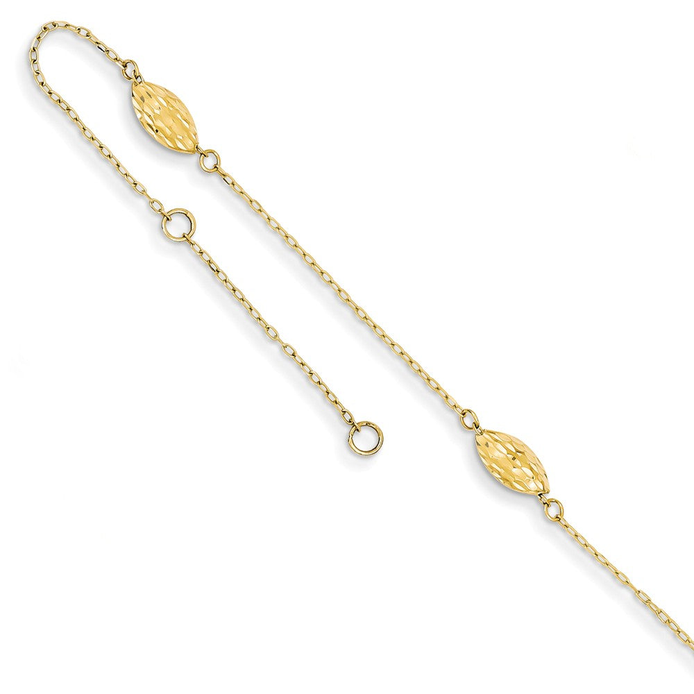 14k Yellow Gold Polished Puffed Rice Bead Anklet, 9 Inch, Item A8315-09 by The Black Bow Jewelry Co.