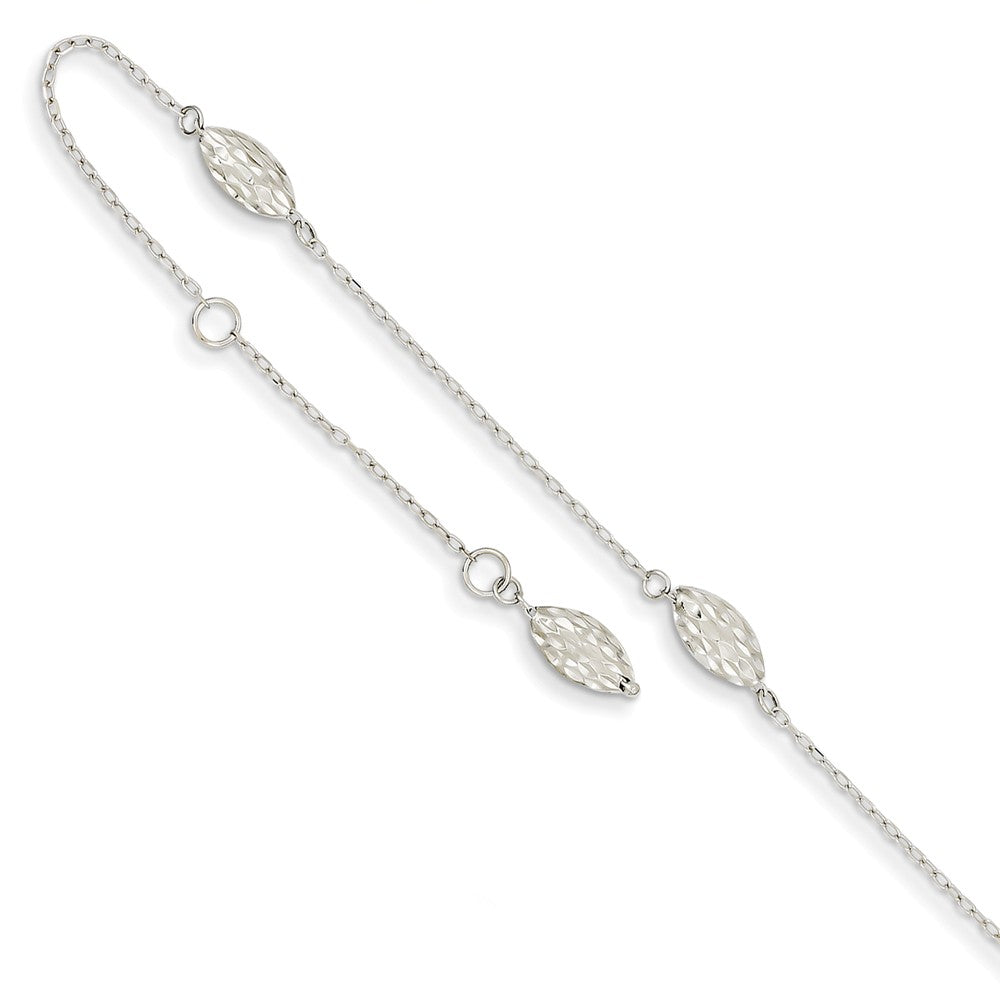 14k White Gold Puffed Rice Bead Anklet, 9 Inch, Item A8316-09 by The Black Bow Jewelry Co.