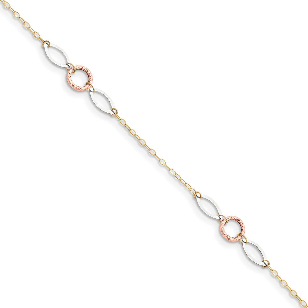 14k Tri-Color Gold Circle and Oval Anklet, 9-10 Inch, Item A8337-10 by The Black Bow Jewelry Co.