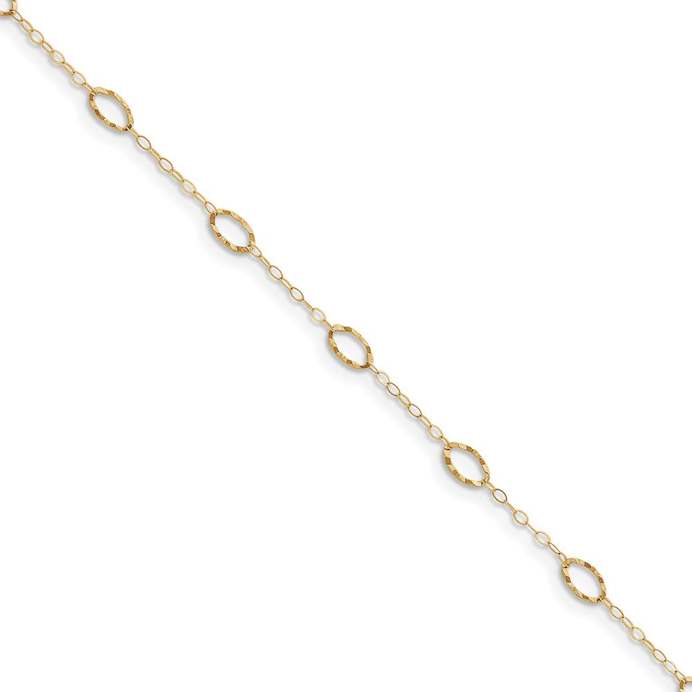 14k Yellow Gold Oval Shapes Anklet, 9-10 Inch, Item A8338-10 by The Black Bow Jewelry Co.