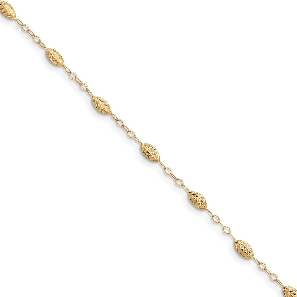 14k Yellow Gold Puff Rice Bead Station Anklet, 9-10 Inch, Item A8339-10 by The Black Bow Jewelry Co.