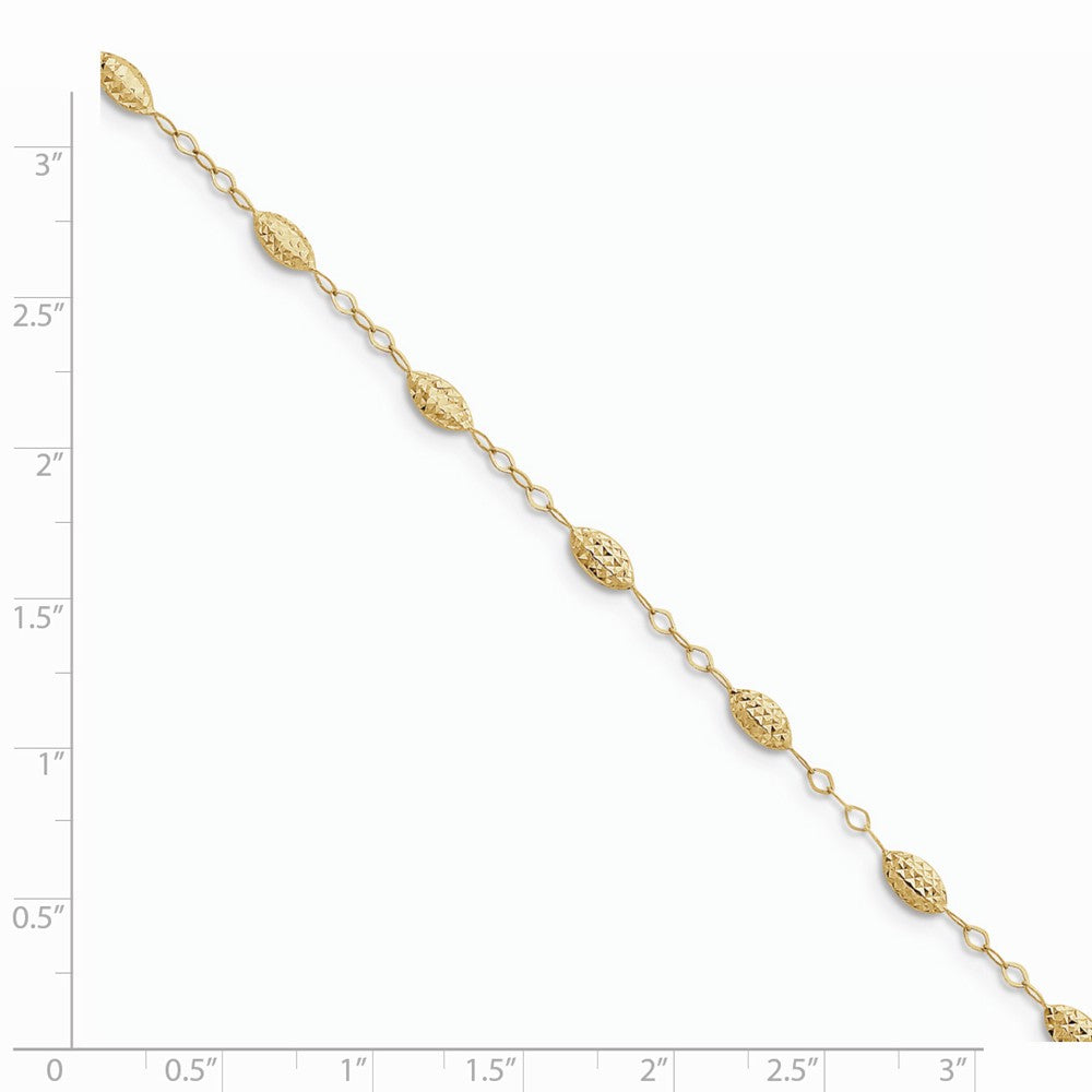 Alternate view of the 14k Yellow Gold Puff Rice Bead Station Anklet, 9-10 Inch by The Black Bow Jewelry Co.