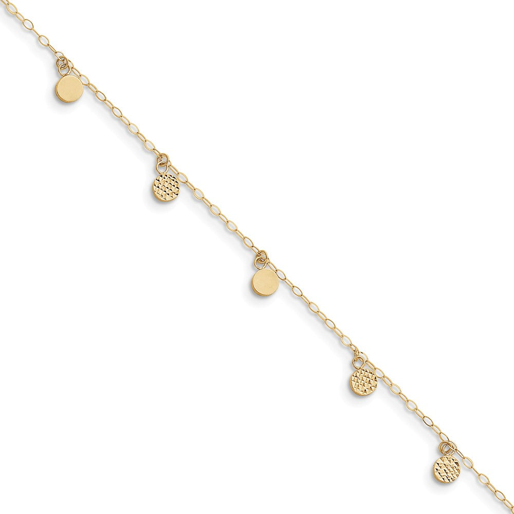14k Yellow Gold 2mm Open Link And Hollow Dangle Circle Anklet, 9-10 In, Item A8340-10 by The Black Bow Jewelry Co.