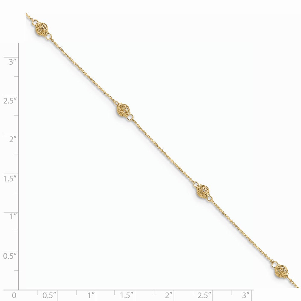 Alternate view of the 14k Yellow Gold Diamond Cut Anklet with Caged Beads, 10 Inch by The Black Bow Jewelry Co.