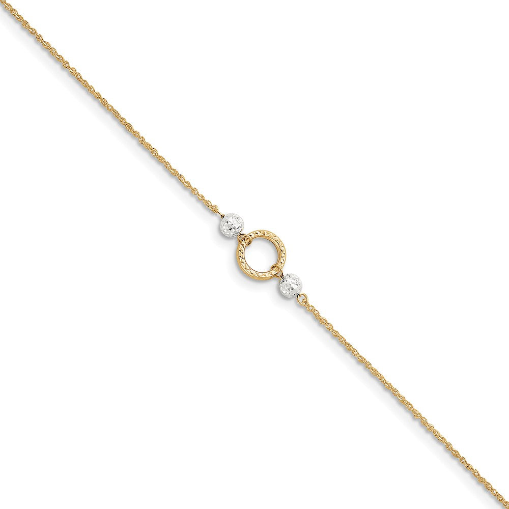 14k Two-Tone Gold Ropa Chain, Circle and Bead Anklet, 9-10 Inch, Item A8343-10 by The Black Bow Jewelry Co.