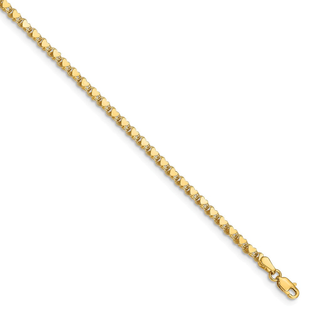 14k Yellow Gold 3mm Double-Sided Heart Anklet, 10 Inch, Item A8355-10 by The Black Bow Jewelry Co.