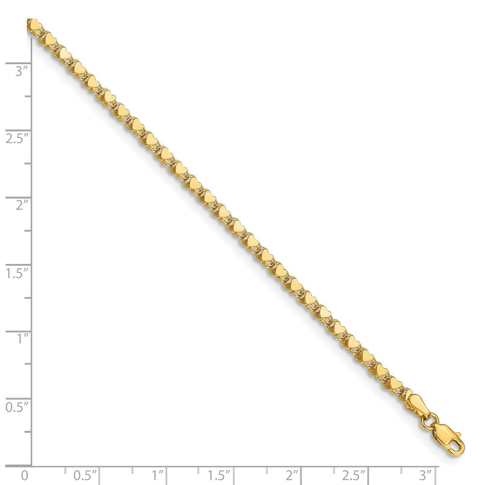 Alternate view of the 14k Yellow Gold 3mm Double-Sided Heart Anklet, 10 Inch by The Black Bow Jewelry Co.