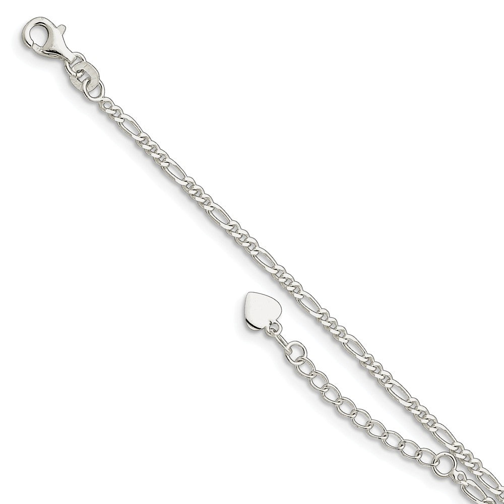 Sterling Silver 2mm Diamond Cut Figaro Link Anklet, 9 Inch, Item A8426-09 by The Black Bow Jewelry Co.