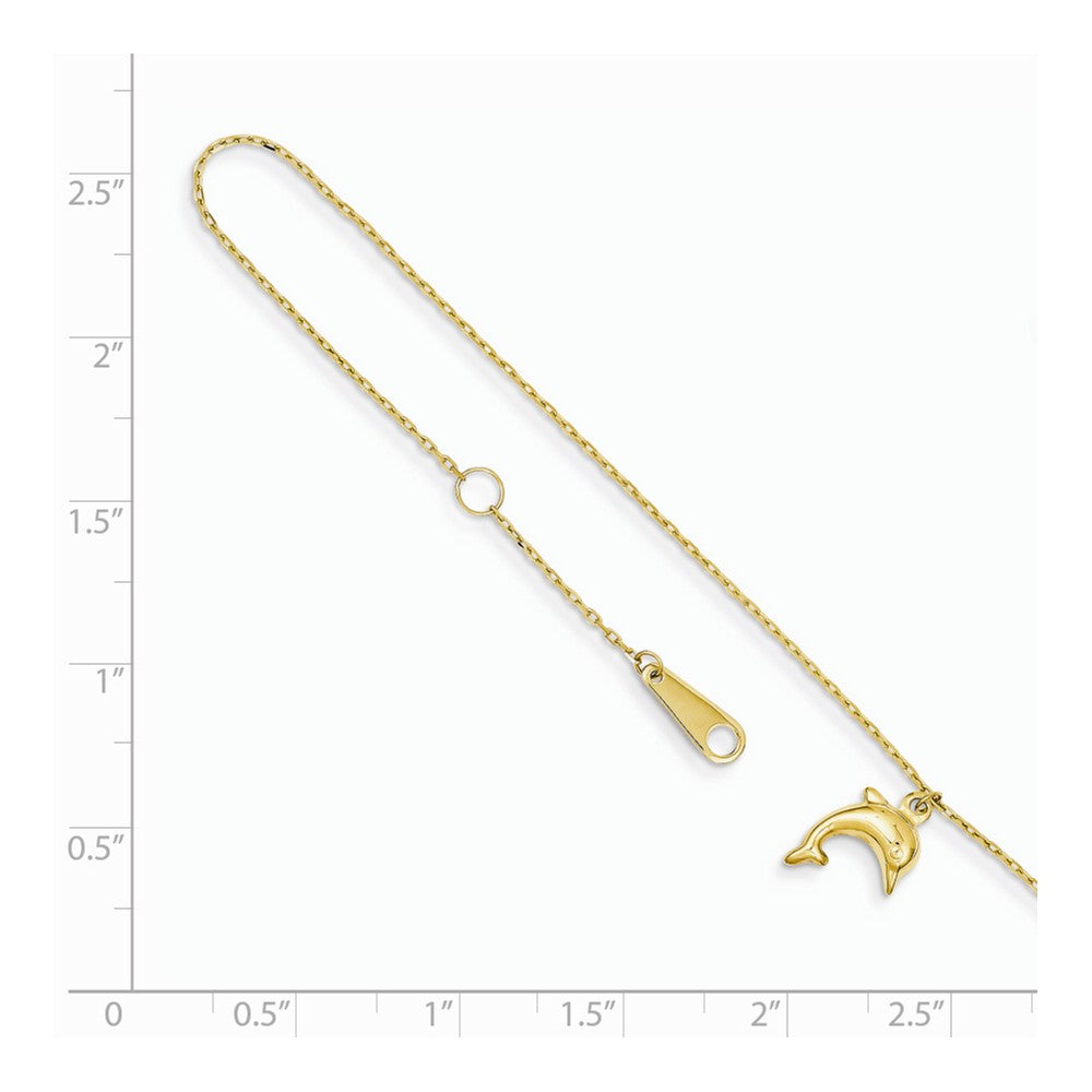 Alternate view of the 14k Yellow Gold 1mm Cable Chain And Dolphin Charm Anklet, 9-10 Inch by The Black Bow Jewelry Co.