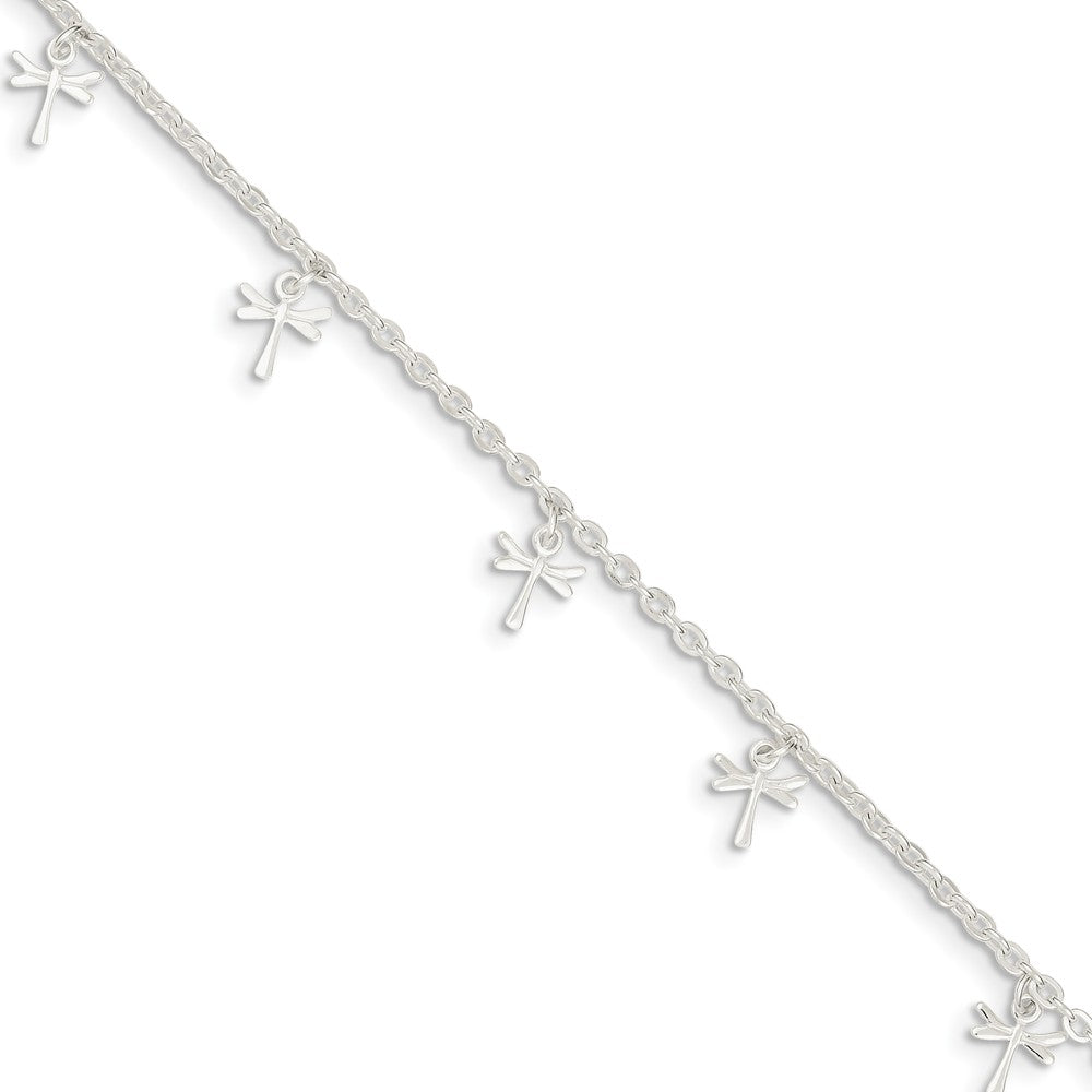 Sterling Silver 2.5mm Cable Chain And Dragonfly Charm Anklet, 9-10 In, Item A8463-9 by The Black Bow Jewelry Co.