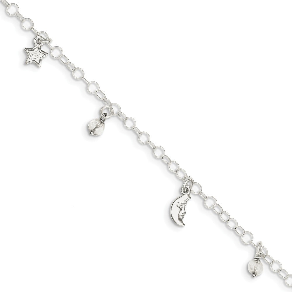 Sterling Silver 4mm Cable And Crystal Celestial Charm Anklet, 9-10 In, Item A8465-9 by The Black Bow Jewelry Co.