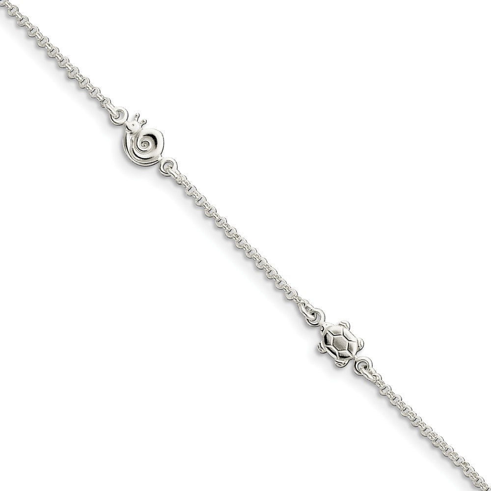Sterling Silver 2mm Cable Chain and Sea Life Station Anklet, 9-10 Inch, Item A8466-9 by The Black Bow Jewelry Co.