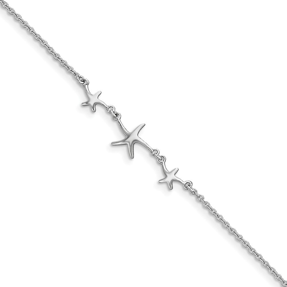 Rhodium-Plated Sterling Silver Three Sea Stars Anklet, 10-11 Inch, Item A8472-10 by The Black Bow Jewelry Co.