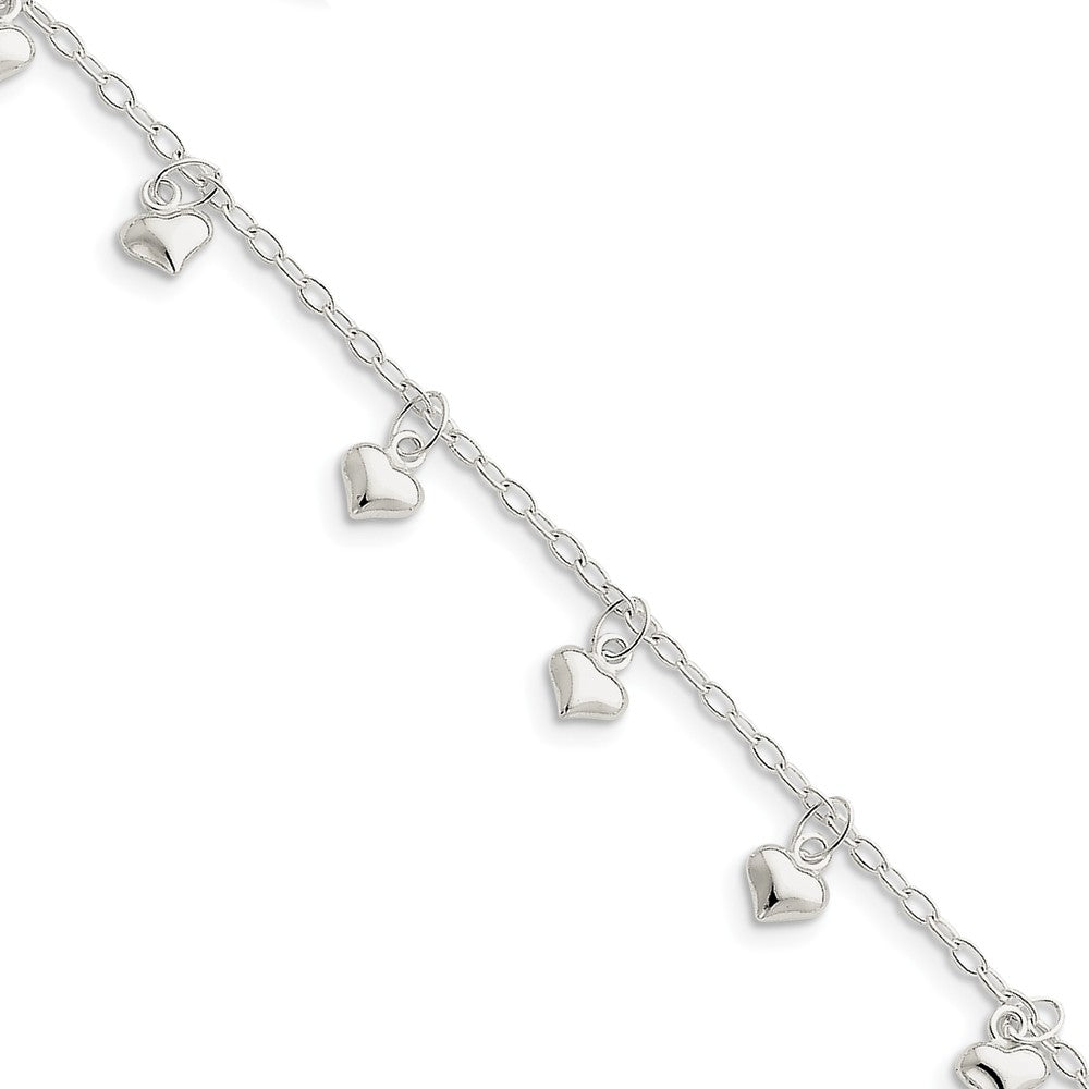 Sterling Silver 2mm Cable Chain And 6mm Puffed Hearts Anklet, 10 Inch, Item A8477-10 by The Black Bow Jewelry Co.