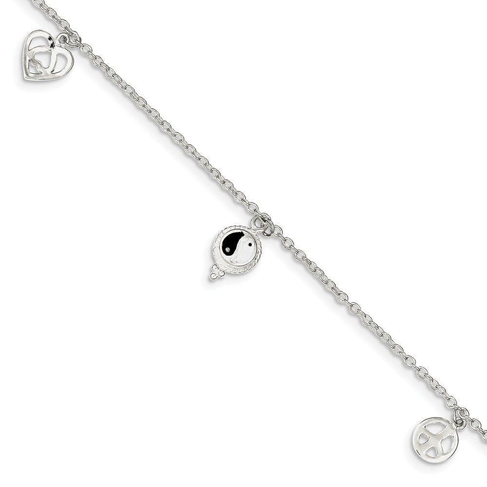 Sterling Silver And Enamel Harmony Charms Anklet, 8-9 Inch, Item A8482-9 by The Black Bow Jewelry Co.