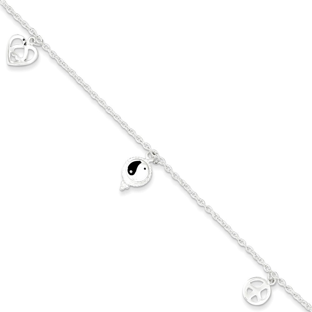 Alternate view of the Sterling Silver And Enamel Harmony Charms Anklet, 8-9 Inch by The Black Bow Jewelry Co.