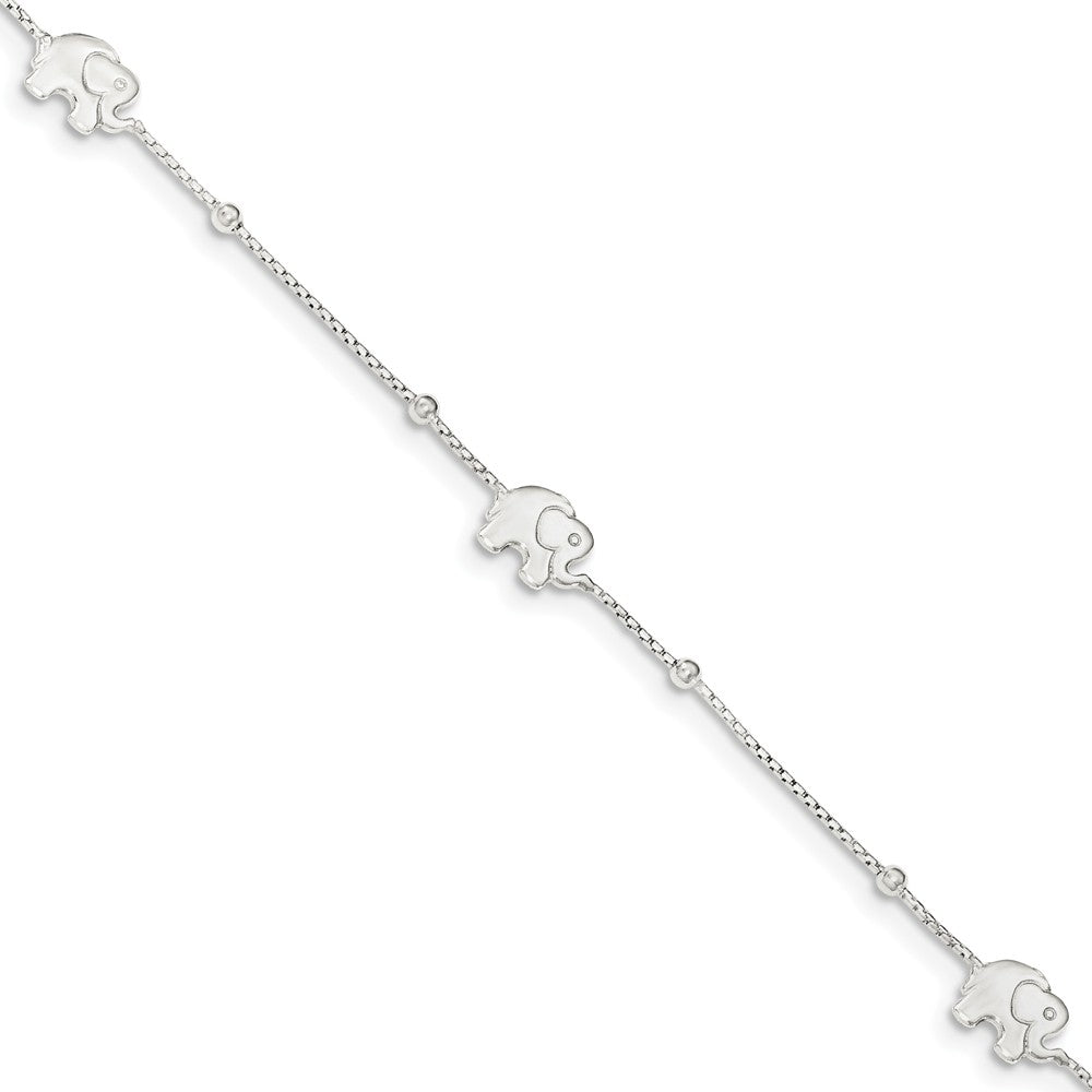 Sterling Silver 1mm Box Chain And Elephant Charm Anklet, 9-11 Inches, Item A8484-9 by The Black Bow Jewelry Co.