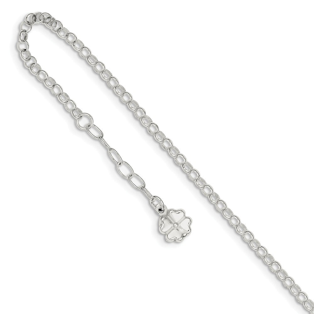 Sterling Silver 3.5mm Cable Chain And Four Leaf Clover Anklet, 9-10 In, Item A8486-9 by The Black Bow Jewelry Co.
