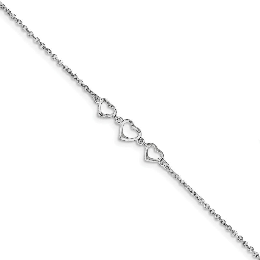 Rhodium-Plated Sterling Silver Triple Heart Anklet, 10-11 Inch, Item A8487-10 by The Black Bow Jewelry Co.