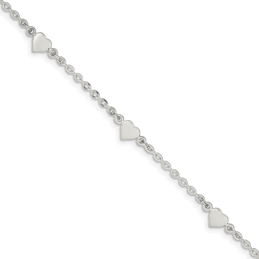 Sterling Silver 2mm Cable Chain And Solid Heart Charm Anklet, 9-10 In, Item A8489-9 by The Black Bow Jewelry Co.