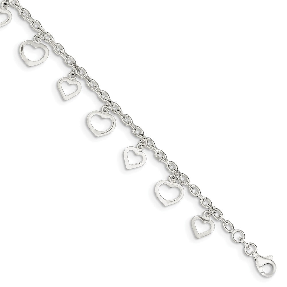 Sterling Silver 2.5mm Cable Chain And Dangling Open Heart Anklet, 9 In, Item A8490-9 by The Black Bow Jewelry Co.