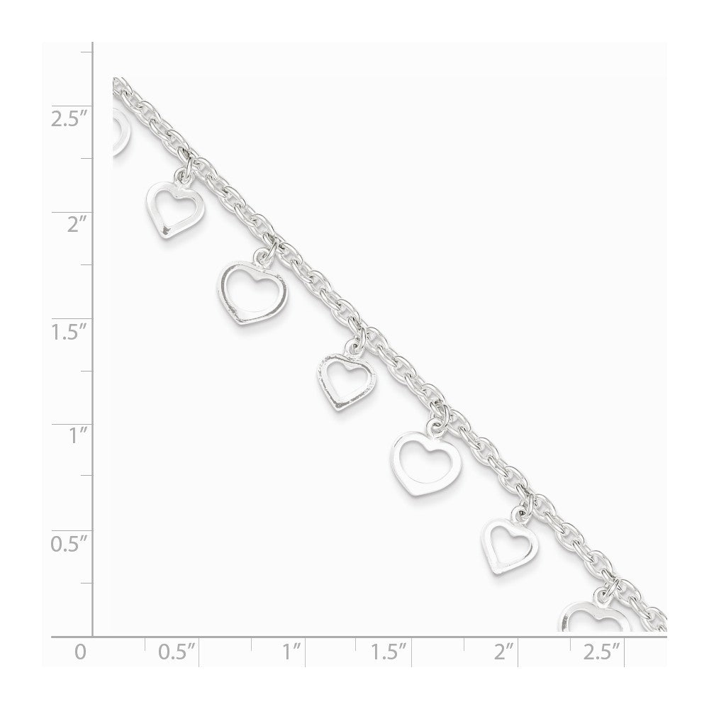 Alternate view of the Sterling Silver 2.5mm Cable Chain And Dangling Open Heart Anklet, 9 In by The Black Bow Jewelry Co.