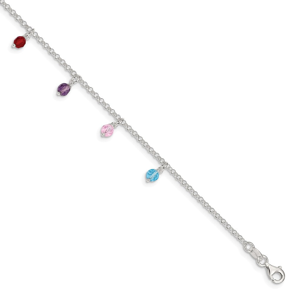 Alternate view of the Multicolored Crystal And Sterling Silver 2mm Cable Anklet, 9-10 In by The Black Bow Jewelry Co.