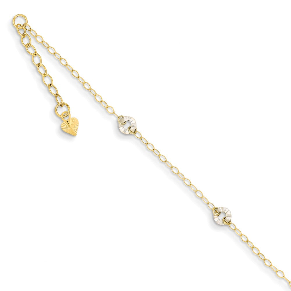 14k Two-Tone Gold Adjustable Oval Chain and Wavy Circle Anklet, 9 Inch, Item A8495 by The Black Bow Jewelry Co.