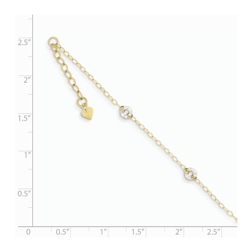 Alternate view of the 14k Two-Tone Gold Adjustable Oval Chain and Wavy Circle Anklet, 9 Inch by The Black Bow Jewelry Co.