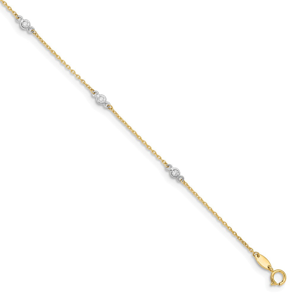 14k Two-Tone Gold and CZ Station Adjustable Anklet, 9 Inch, Item A8497 by The Black Bow Jewelry Co.