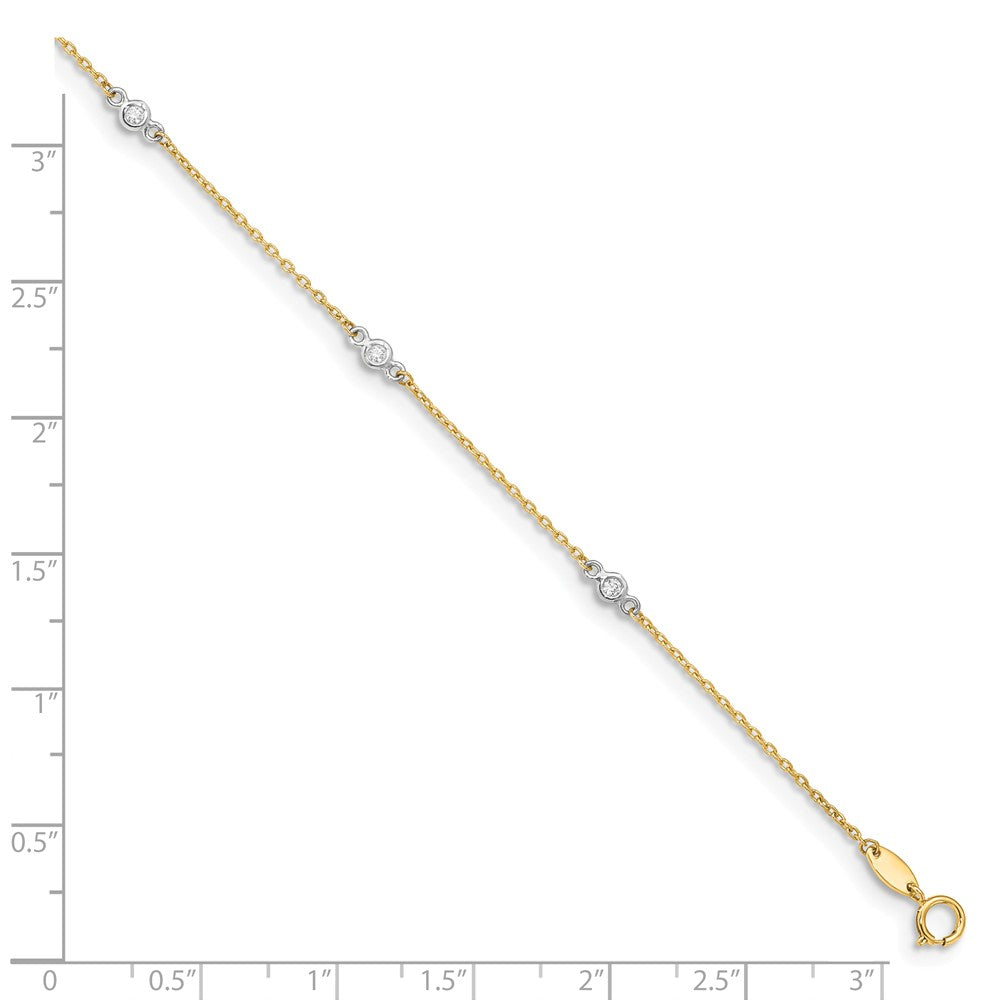 Alternate view of the 14k Two-Tone Gold and CZ Station Adjustable Anklet, 9 Inch by The Black Bow Jewelry Co.
