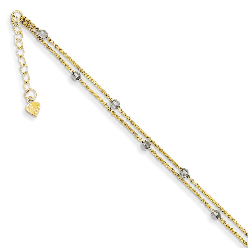 14k Two-Tone Gold 2 Strand Spiga and Mirror Bead Anklet, 9 Inch, Item A8503 by The Black Bow Jewelry Co.