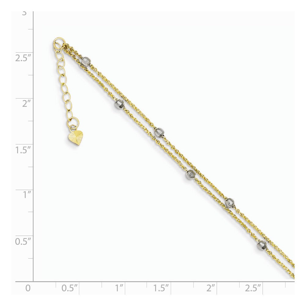 Alternate view of the 14k Two-Tone Gold 2 Strand Spiga and Mirror Bead Anklet, 9 Inch by The Black Bow Jewelry Co.