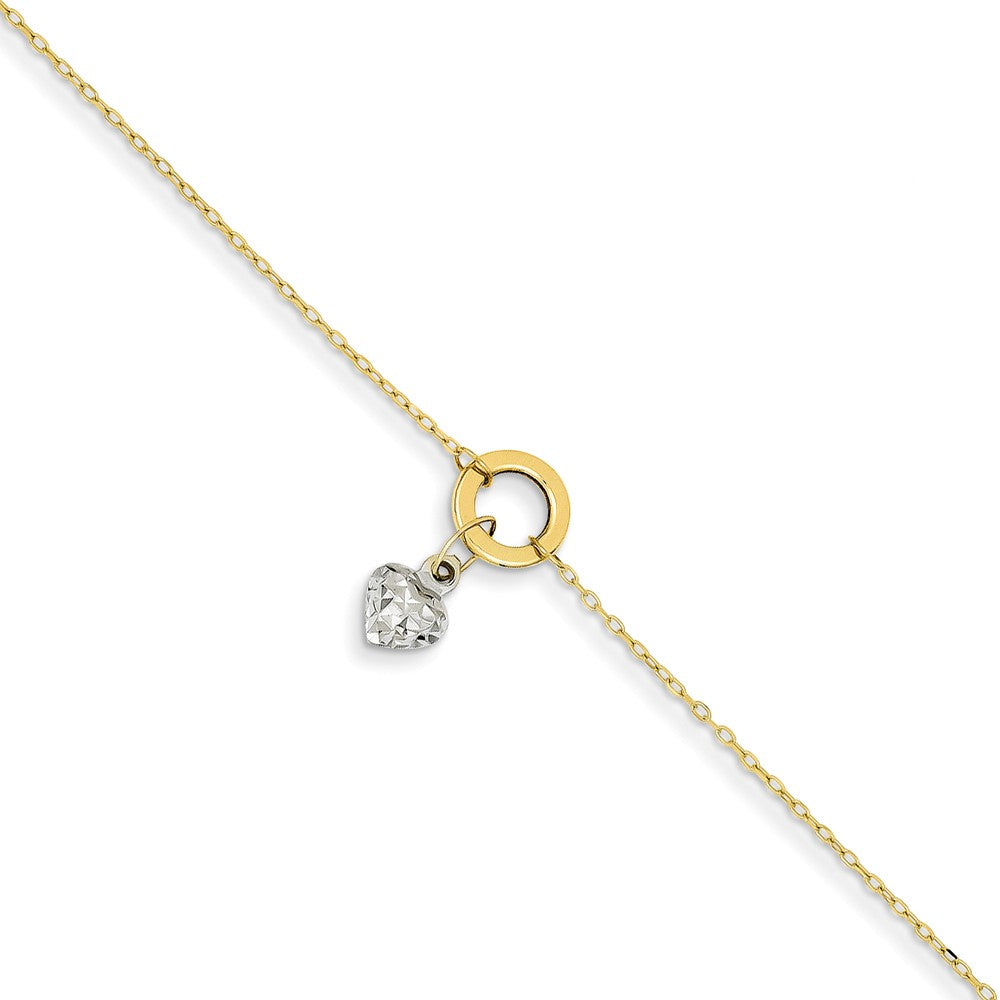 14k Two-Tone Adjustable Gold Circle And Puffed Heart Anklet, 9 Inch, Item A8504 by The Black Bow Jewelry Co.
