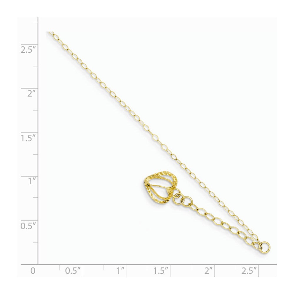 Alternate view of the 14k Yellow Gold Oval Link Anklet with Open Heart Cage Charm, 9-10 Inch by The Black Bow Jewelry Co.