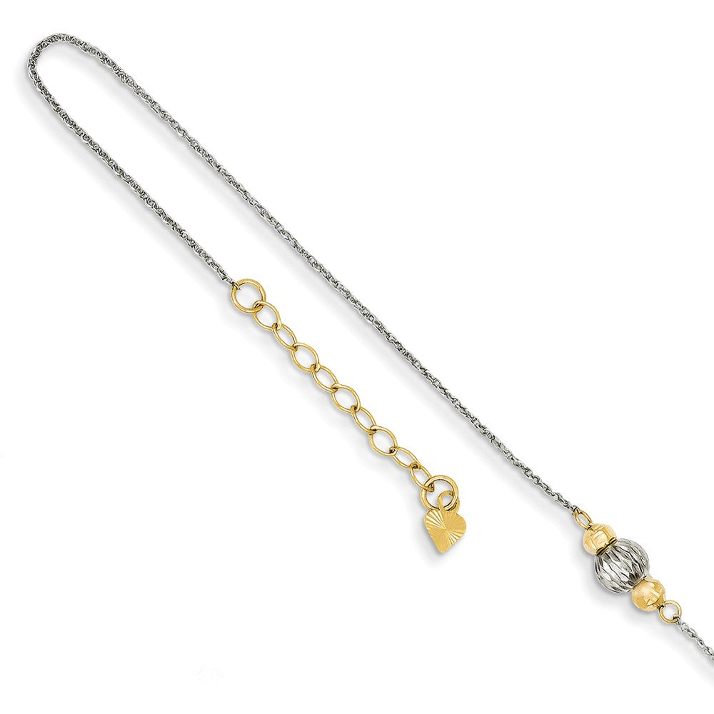 14k Two-Tone Gold Ropa with Diamond-cut Beads Anklet, 9-10 Inch, Item A8511 by The Black Bow Jewelry Co.