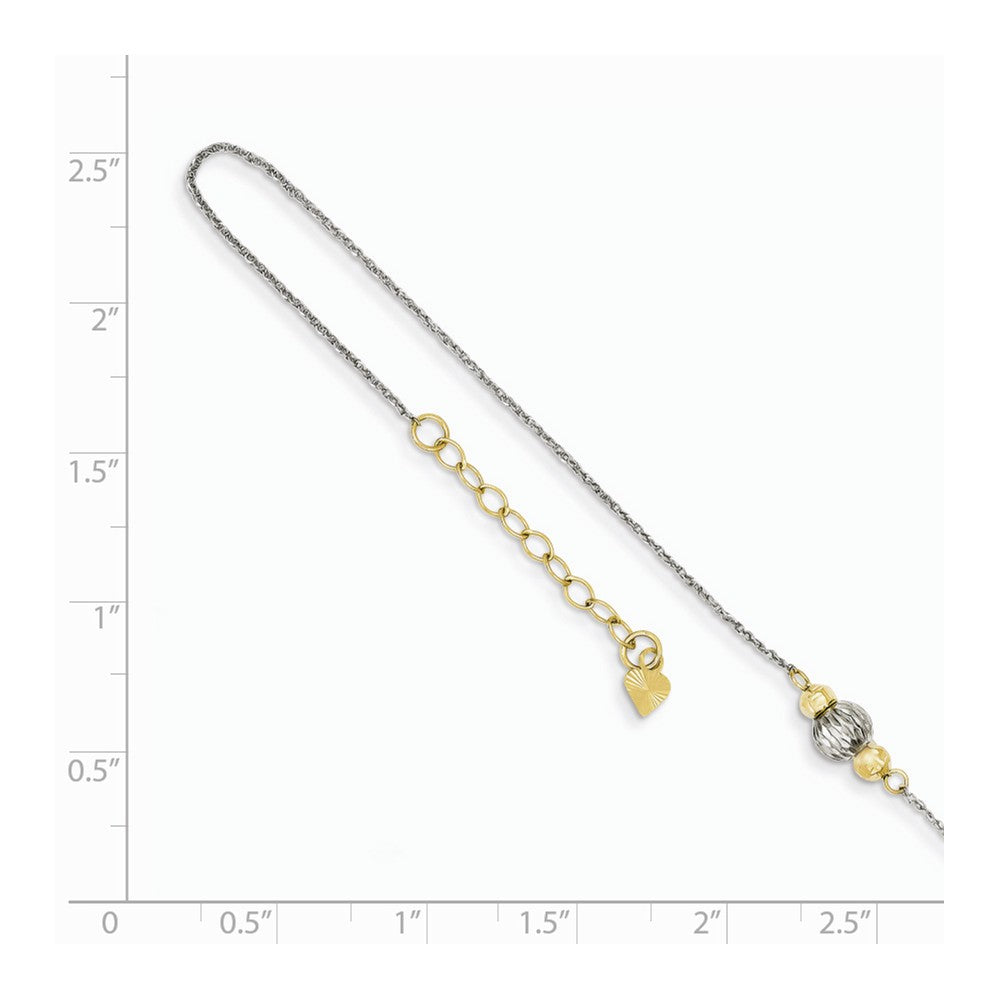 Alternate view of the 14k Two-Tone Gold Ropa with Diamond-cut Beads Anklet, 9-10 Inch by The Black Bow Jewelry Co.