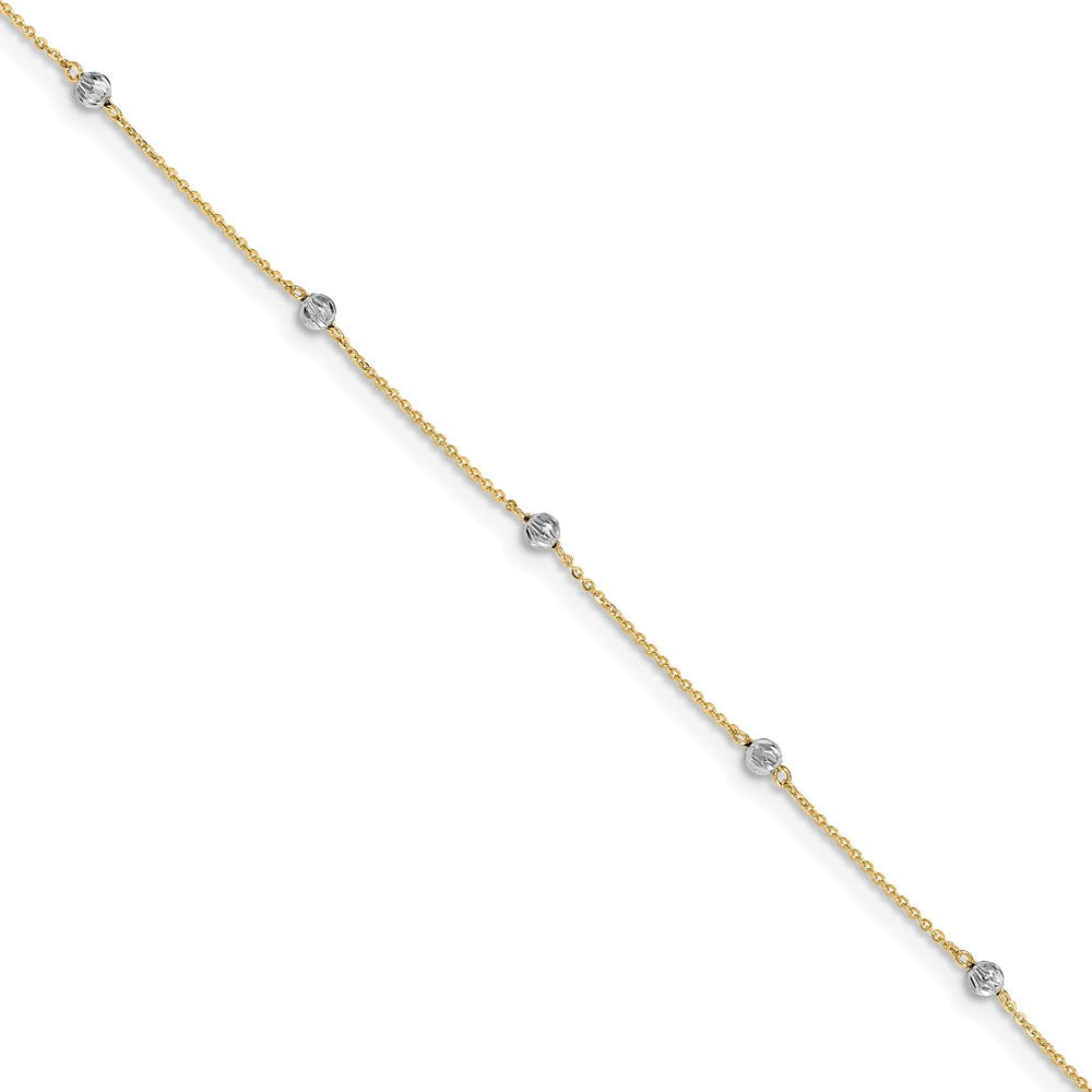 14k Two-Tone Gold Diamond-Cut Beaded Adjustable Anklet, 9-10 Inch, Item A8512 by The Black Bow Jewelry Co.