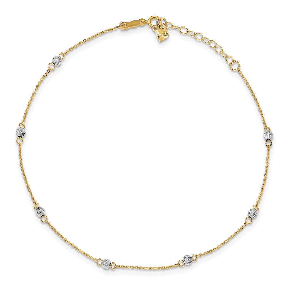 Alternate view of the 14k Two-Tone Gold Diamond-Cut Beaded Adjustable Anklet, 9-10 Inch by The Black Bow Jewelry Co.