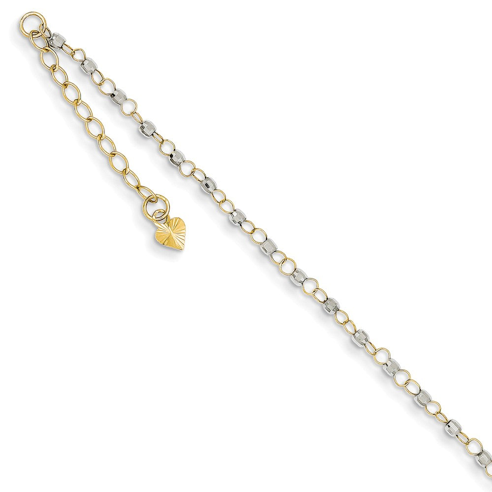 14k Two-Tone Gold Circle and Bead Chain Adjustable Anklet, 9 Inch, Item A8513 by The Black Bow Jewelry Co.