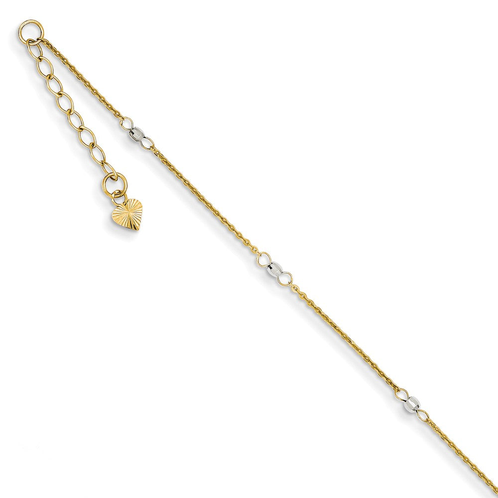 14k Two-Tone Gold Cable and Mirror Bead Chain Anklet, 9-10 Inch, Item A8514 by The Black Bow Jewelry Co.