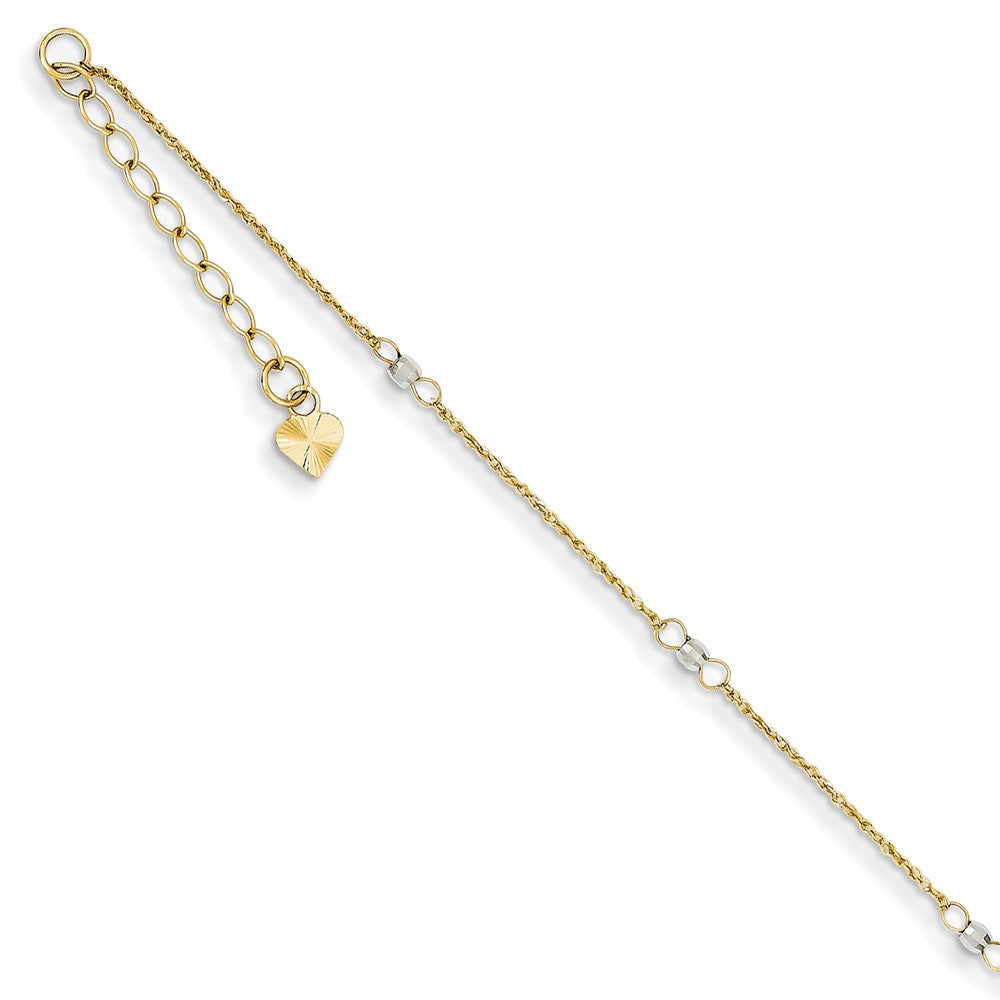 14k Two-Tone Gold Ropa and Mirror Bead Chain Anklet, 9-10 Inch, Item A8515 by The Black Bow Jewelry Co.