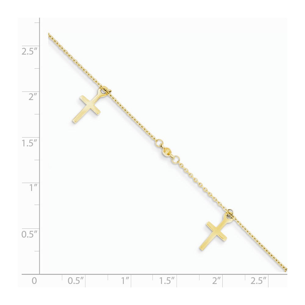 Alternate view of the 14k Yellow Gold Polished and Textured Latin Cross Anklet, 9-10 Inch by The Black Bow Jewelry Co.