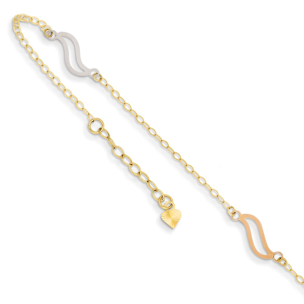 14k Tri-Color Gold Oval and Open S Links Adjustable Anklet, 10 Inch, Item A8517 by The Black Bow Jewelry Co.
