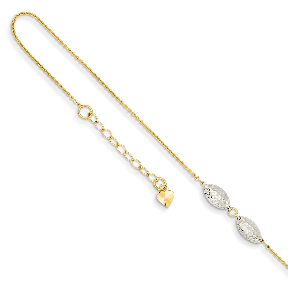 14k Two-Tone Gold Diamond-Cut Puffed Rice Beads Anklet, 9-10 Inch, Item A8519 by The Black Bow Jewelry Co.